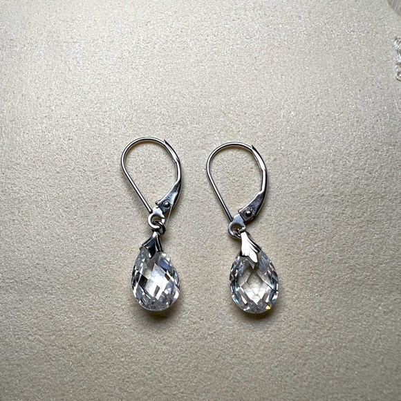 Jewelry - 14K White Gold Dangle Earrings – 2.3g Total – CZ Teardrops – JCM Stamped